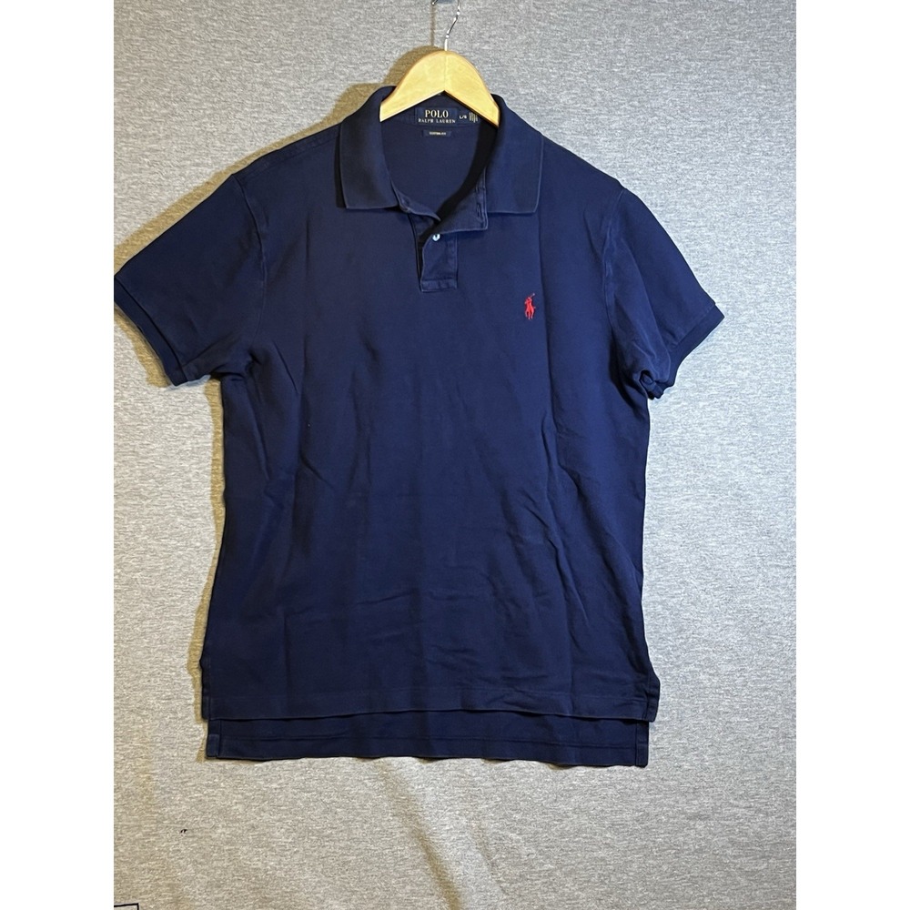 Polo Ralph Lauren Custom Fit Navy Blue Polo Shirt Mens Size L/G